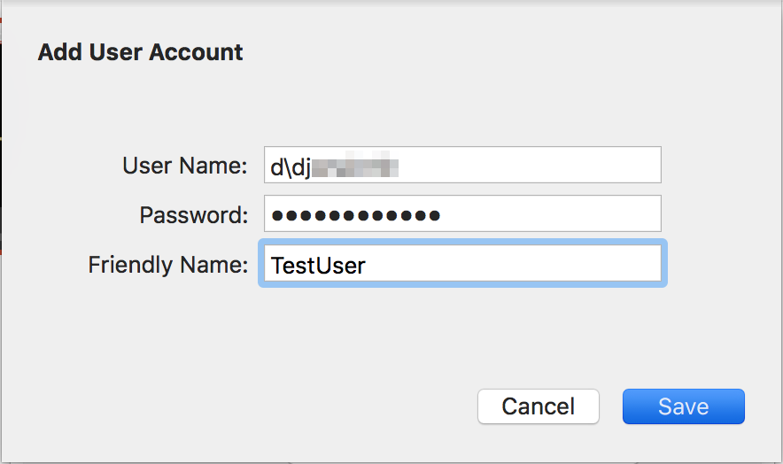 Create a gateway user (here: TestUser)