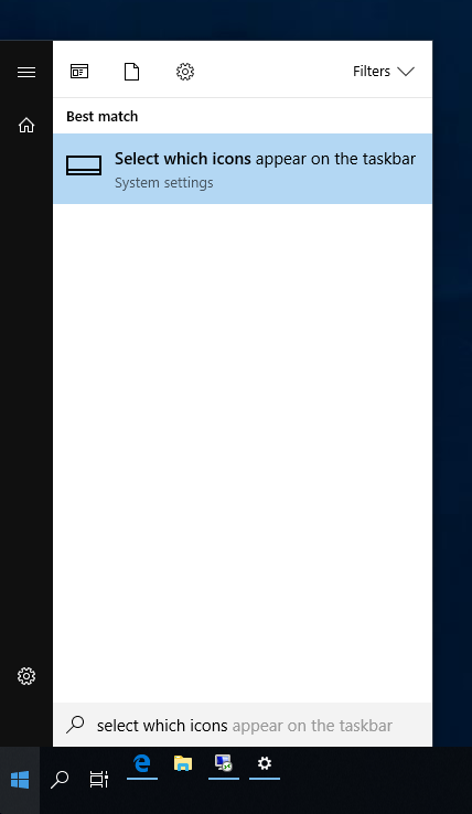 Press the Windows button and type 'select which icons'
