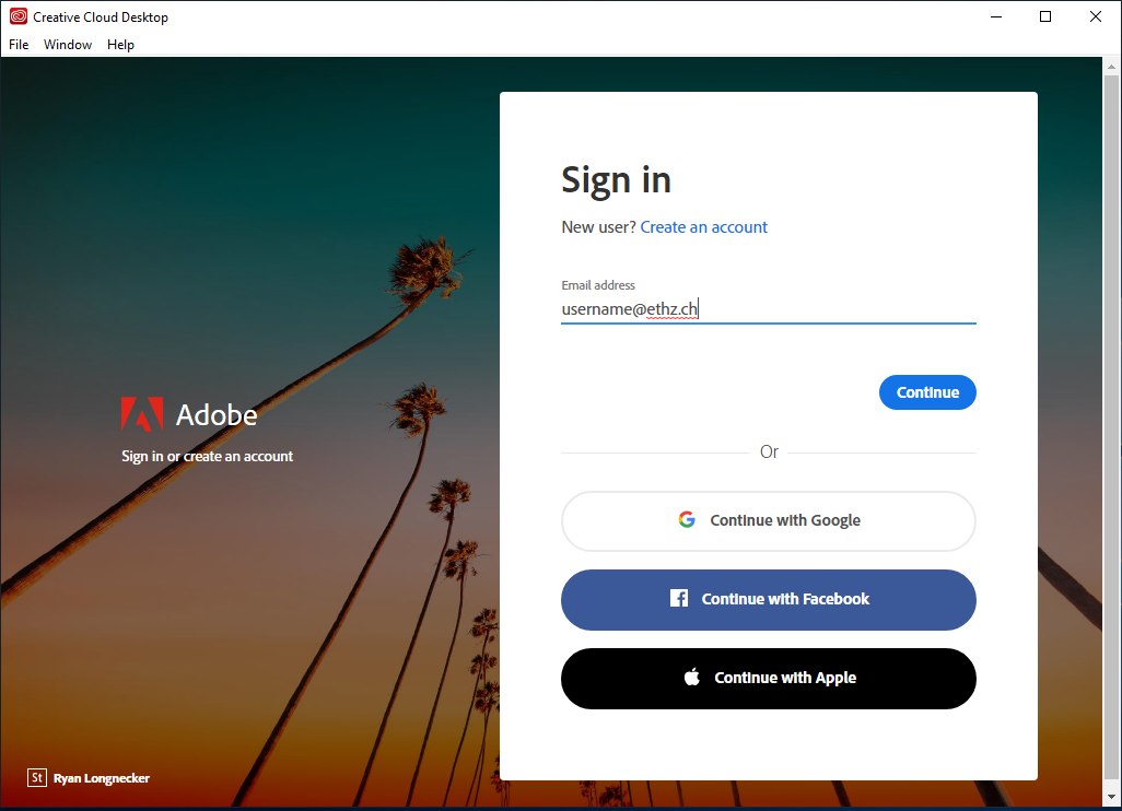 Adobe CCC Startup Login Screen